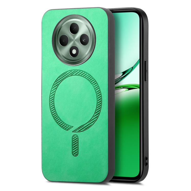 

For OPPO Reno12 F 5G Retro Magsafe Magnetic PU Back Cover Phone Case(Green)