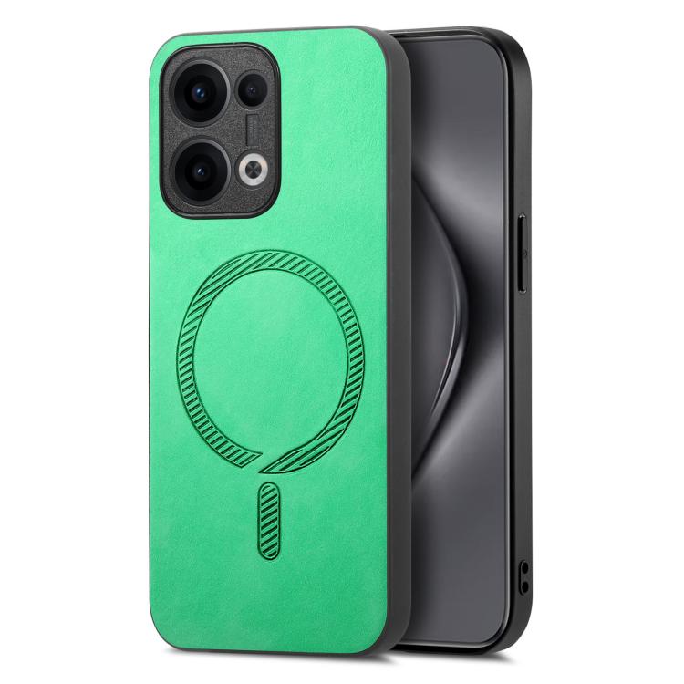 

For OPPO Reno12 Global Retro Magsafe Magnetic PU Back Cover Phone Case(Green)