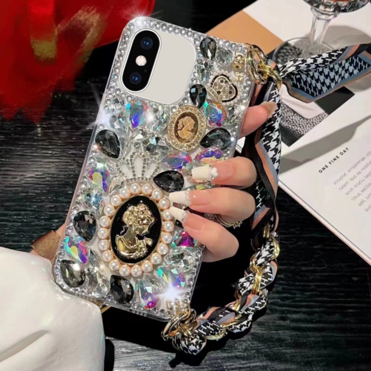 

For iPhone XS Max Handmade Diamond Purple Gemstone Scarf Bracelet PC Phone Case(Black)