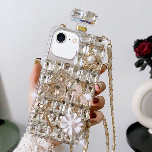 

For iPhone SE 2022 / 7 / 8 Crossbody Perfume Bottle Handmade Inlaid Diamond PC Phone Case(White)