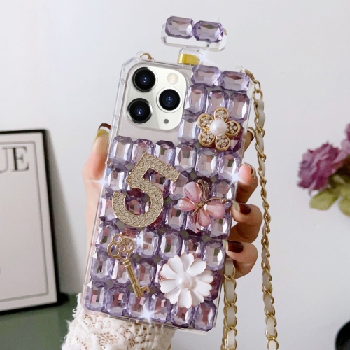 

For iPhone 11 Pro Max Crossbody Perfume Bottle Handmade Inlaid Diamond PC Phone Case(Purple)