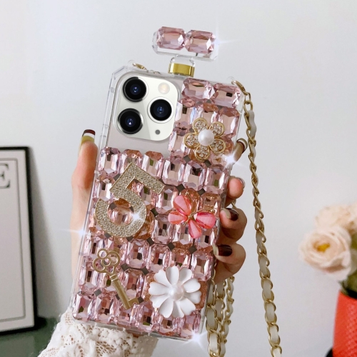 

For iPhone 11 Pro Crossbody Perfume Bottle Handmade Inlaid Diamond PC Phone Case(Pink)