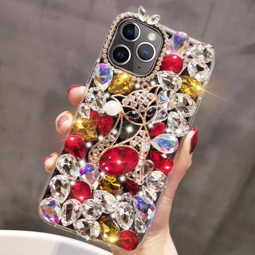 For iPhone 11 Pro Handmade Bling Rhinestone Gemstone Fox PC Phone Case(Red) lazarr islim case для samsung galaxy tab 3 7 0 красный