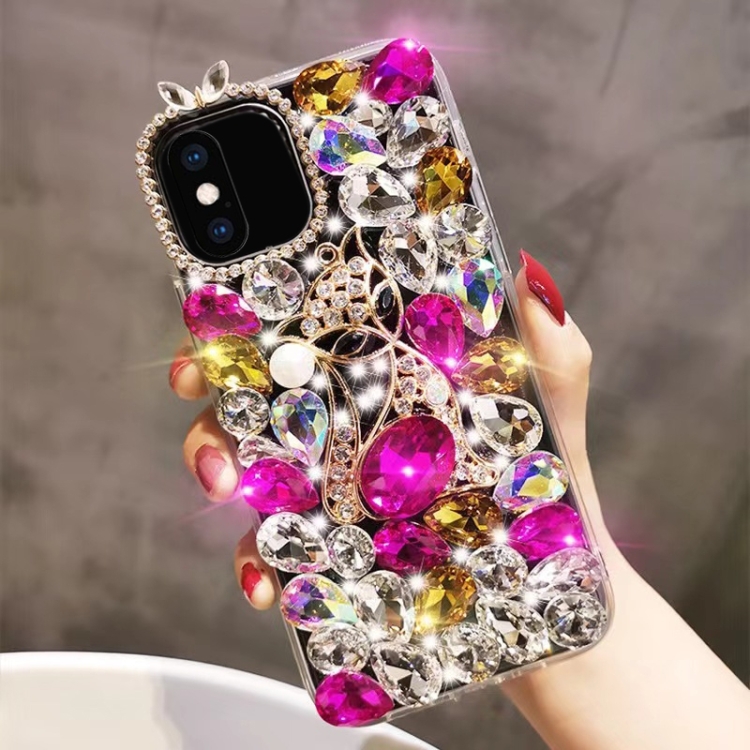 

For iPhone XS Max Handmade Bling Rhinestone Gemstone Fox PC Phone Case(Purple)