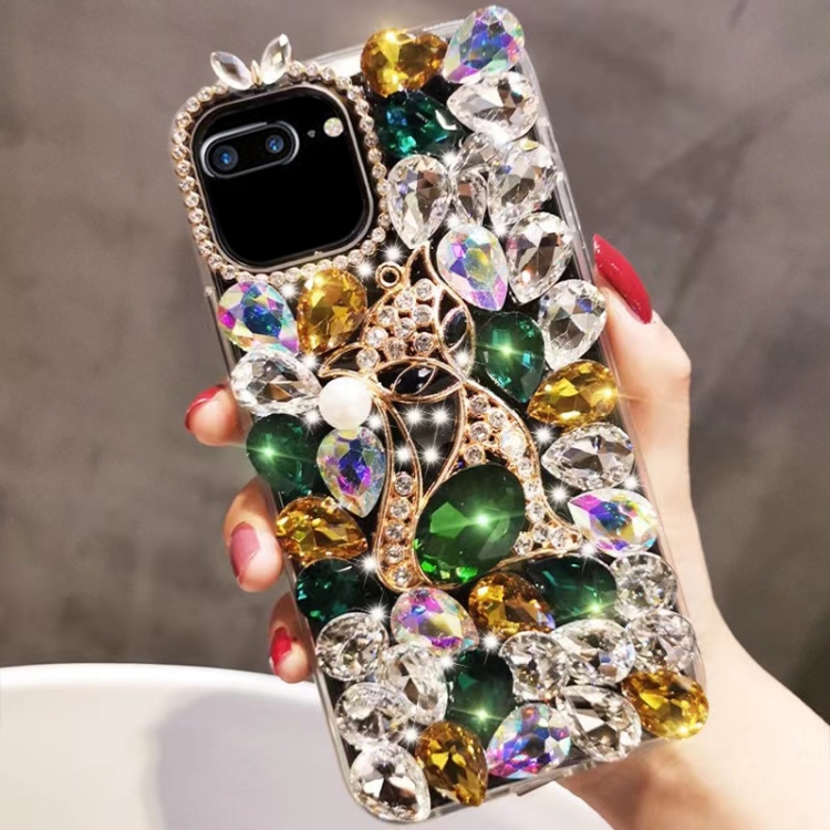 

For iPhone 7 Plus / 8 Plus Handmade Bling Rhinestone Gemstone Fox PC Phone Case(Green)