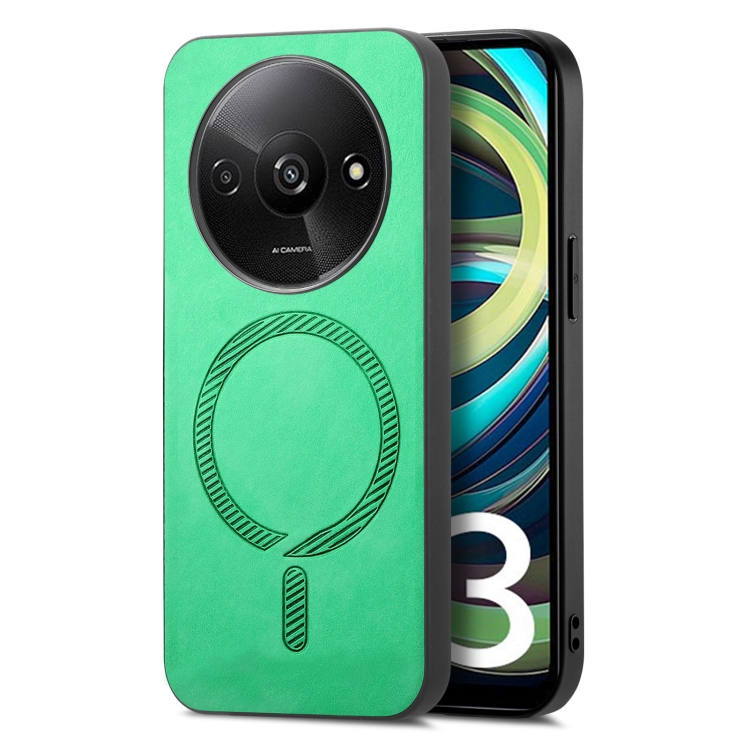 

For Xiaomi Redmi A3 Solid Color Retro Magsafe PU Back Cover Phone Case(Green)