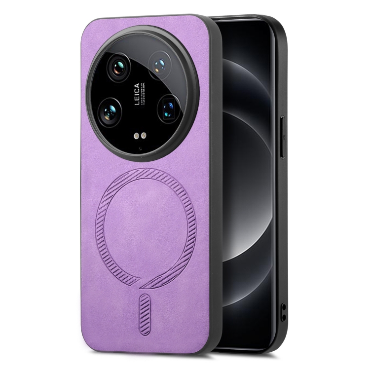 

For Xiaomi 14 Ultra Solid Color Retro Magsafe PU Back Cover Phone Case(Purple)