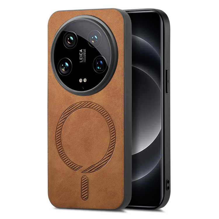 

For Xiaomi 14 Ultra Solid Color Retro Magsafe PU Back Cover Phone Case(Brown)