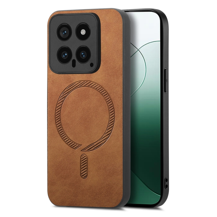 

For Xiaomi 14 Pro 5G Solid Color Retro Magsafe PU Back Cover Phone Case(Brown)