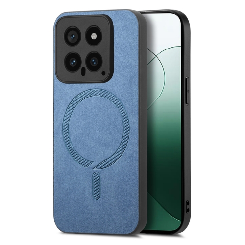 

For Xiaomi 14 Solid Color Retro Magsafe PU Back Cover Phone Case(Blue)