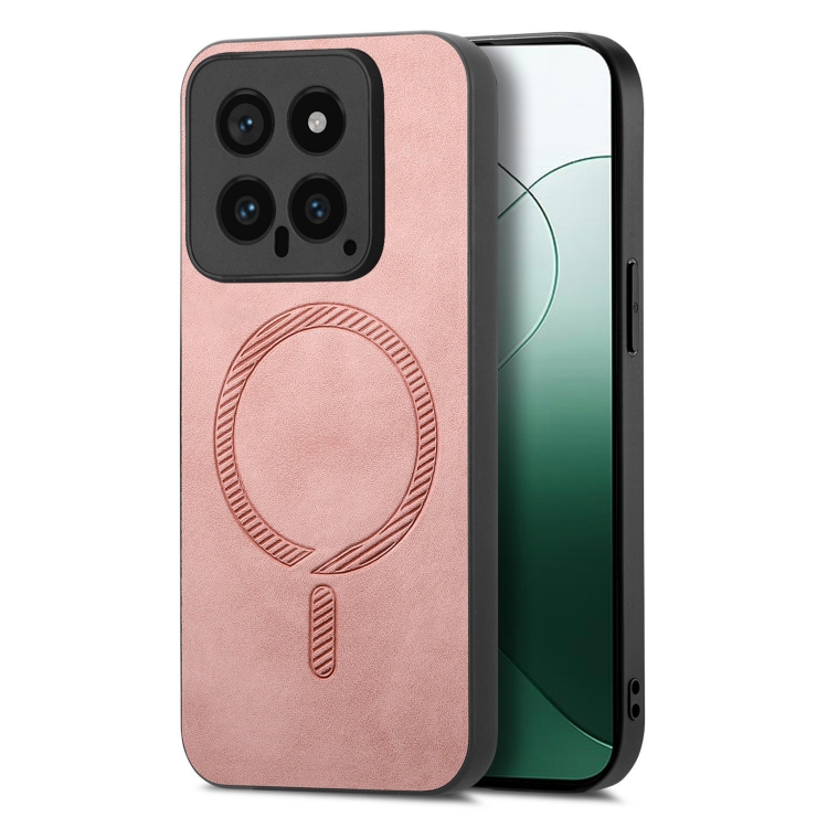 

For Xiaomi 14 Solid Color Retro Magsafe PU Back Cover Phone Case(Pink)
