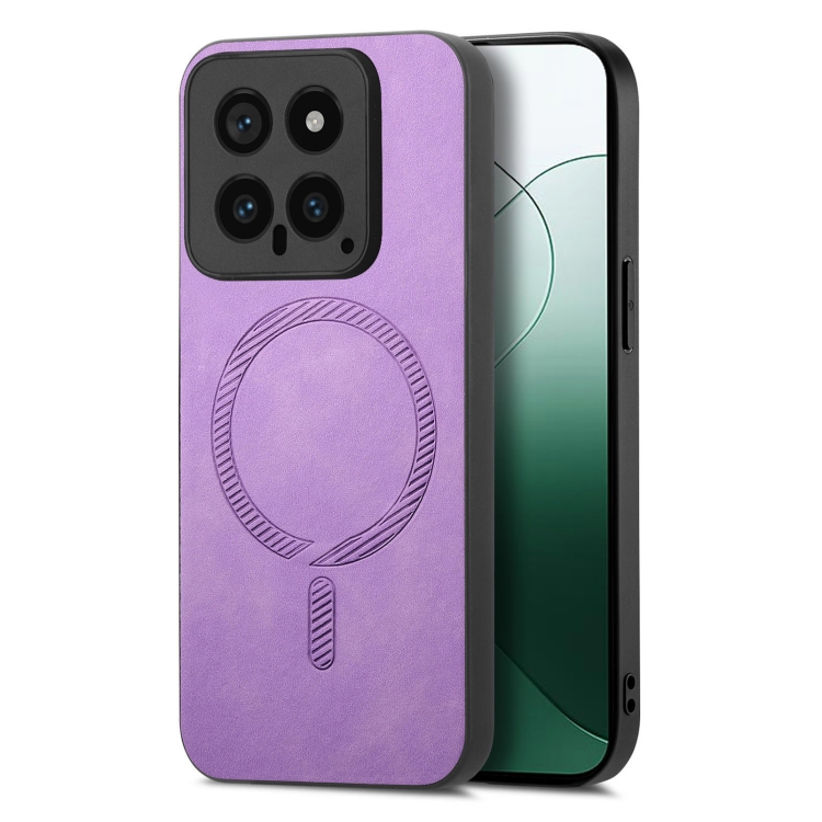 

For Xiaomi 14 Solid Color Retro Magsafe PU Back Cover Phone Case(Purple)