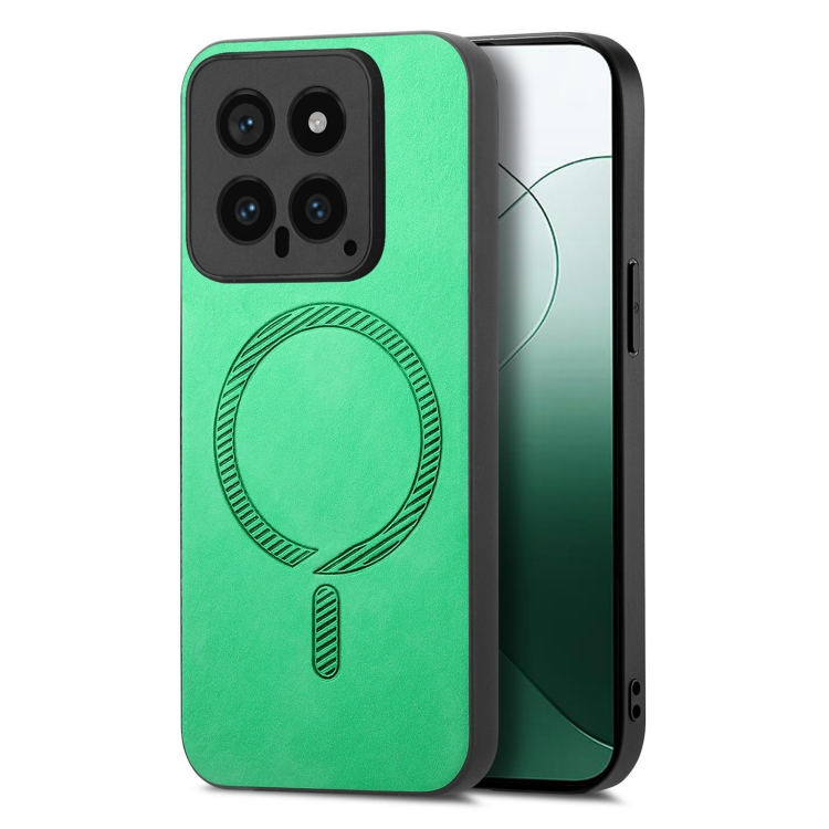 

For Xiaomi 14 Solid Color Retro Magsafe PU Back Cover Phone Case(Green)