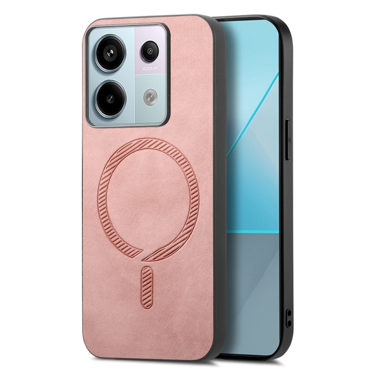 

For Xiaomi Redmi Note 12 Turbo Solid Color Retro Magsafe PU Back Cover Phone Case(Pink)