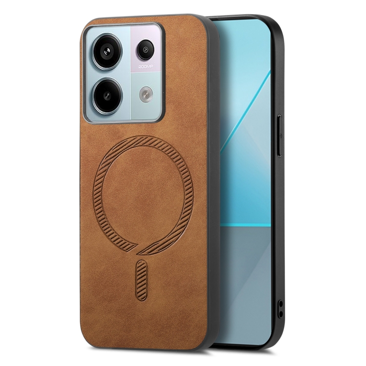 

For Xiaomi Redmi Note 12 Turbo Solid Color Retro Magsafe PU Back Cover Phone Case(Brown)
