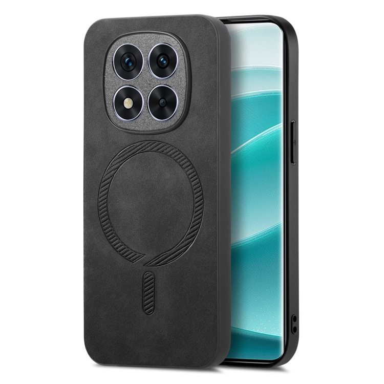 

For Xiaomi Redmi Note 14 5G Solid Color Retro Magsafe PU Back Cover Phone Case(Black)