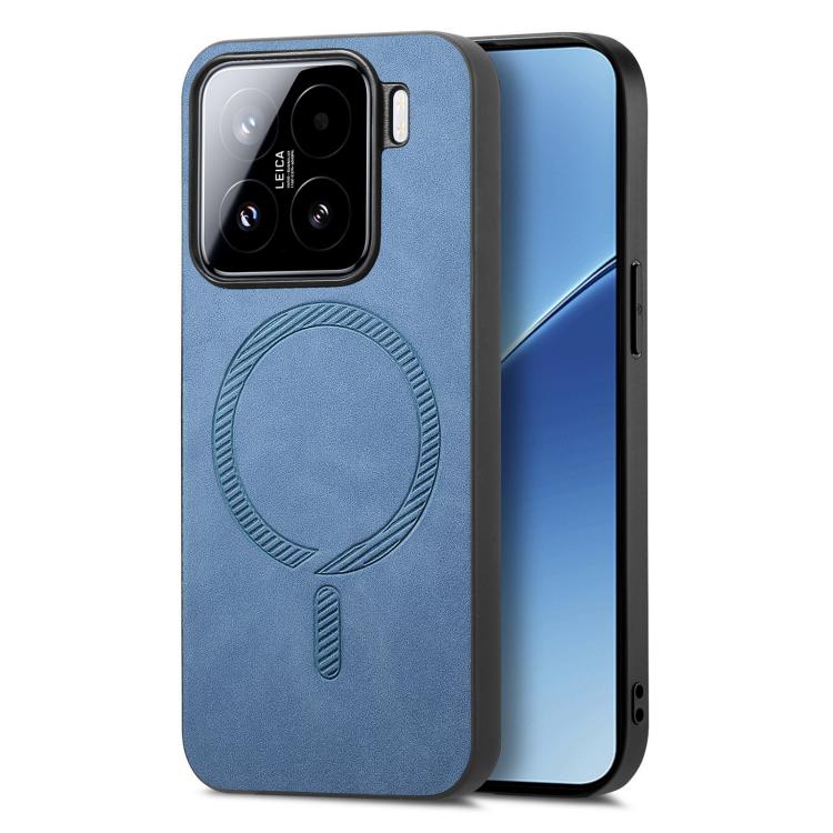 

For Xiaomi 15 Solid Color Retro Magsafe PU Back Cover Phone Case(Blue)