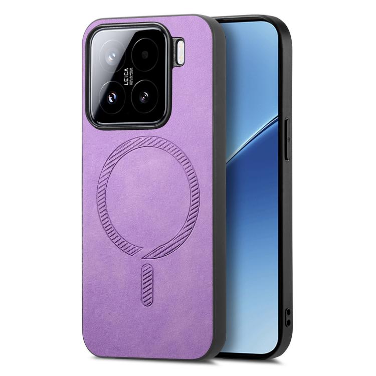 

For Xiaomi 15 Solid Color Retro Magsafe PU Back Cover Phone Case(Purple)