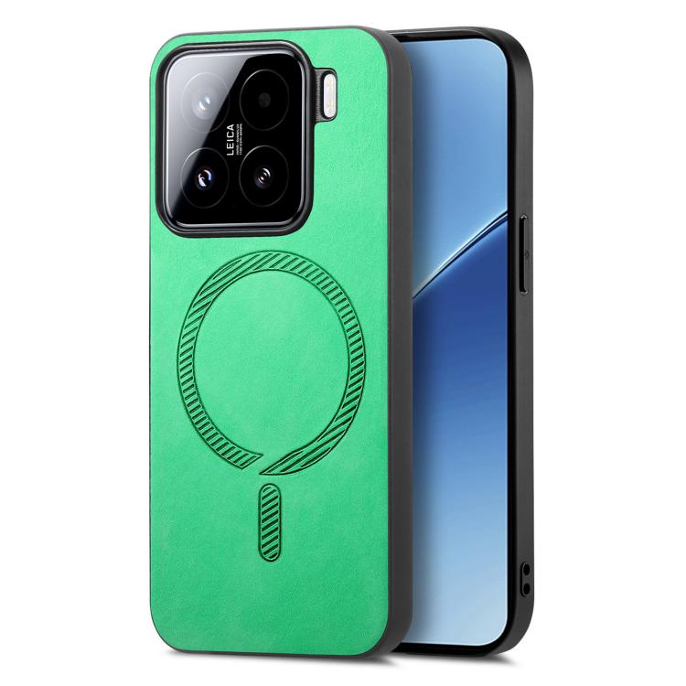 

For Xiaomi 15 Solid Color Retro Magsafe PU Back Cover Phone Case(Green)