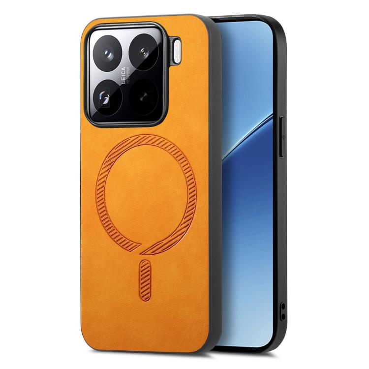 

For Xiaomi 15 Pro Solid Color Retro Magsafe PU Back Cover Phone Case(Yellow)