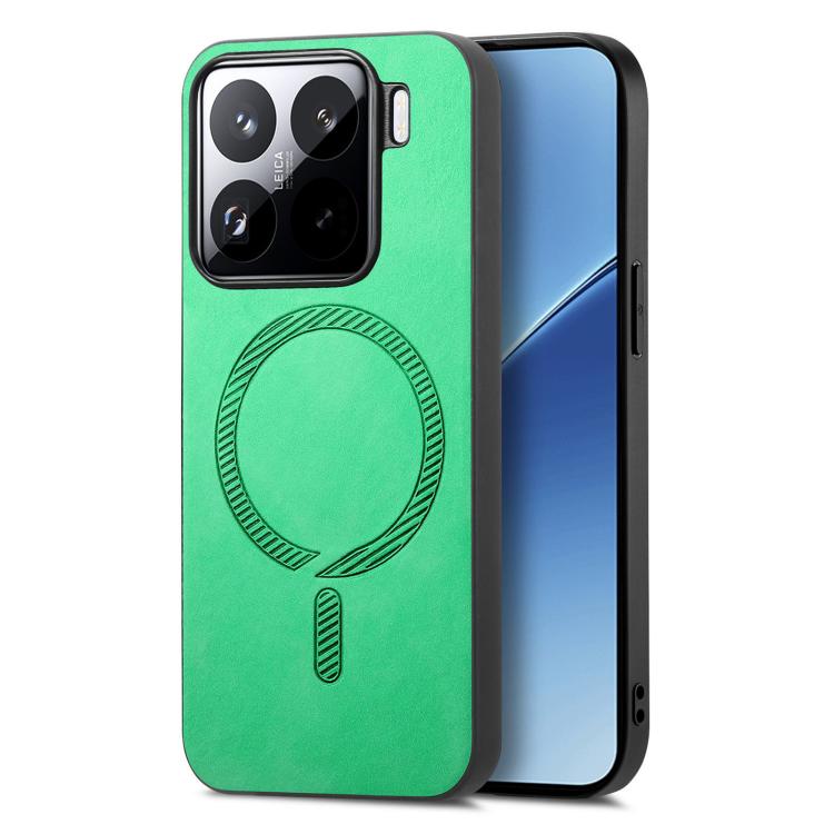 

For Xiaomi 15 Pro Solid Color Retro Magsafe PU Back Cover Phone Case(Green)