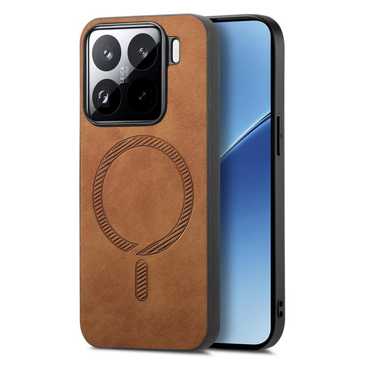 

For Xiaomi 15 Pro Solid Color Retro Magsafe PU Back Cover Phone Case(Brown)