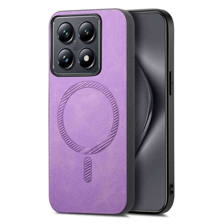 

For Xiaomi 14T Solid Color Retro Magsafe PU Back Cover Phone Case(Purple)