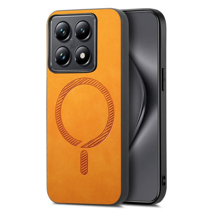 

For Xiaomi 14T Pro Solid Color Retro Magsafe PU Back Cover Phone Case(Yellow)