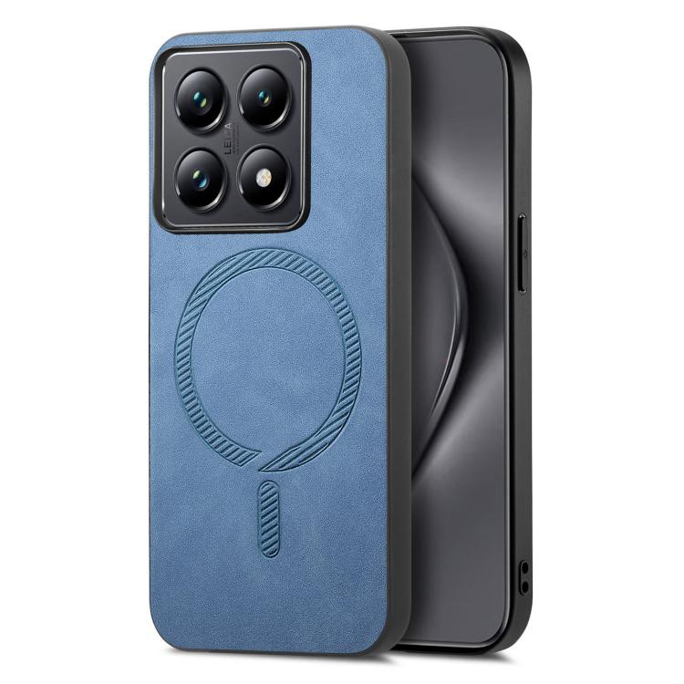 

For Xiaomi 14T Pro Solid Color Retro Magsafe PU Back Cover Phone Case(Blue)