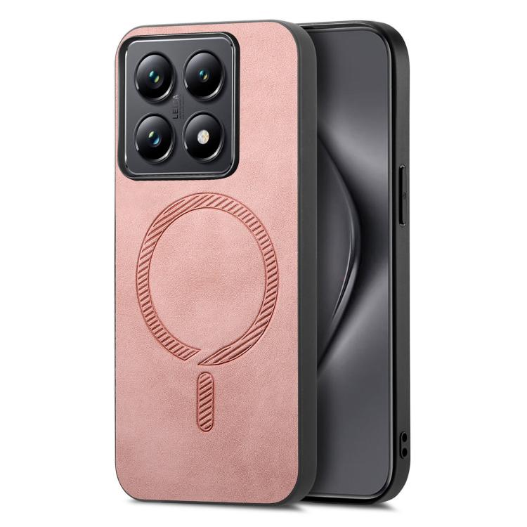 

For Xiaomi 14T Pro Solid Color Retro Magsafe PU Back Cover Phone Case(Pink)