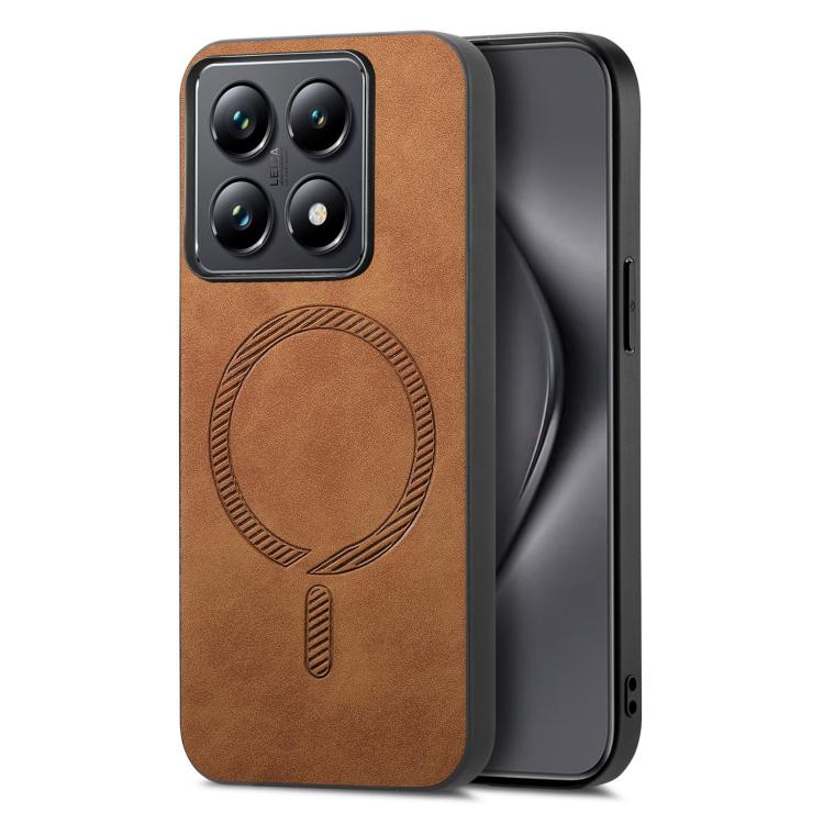 

For Xiaomi 14T Pro Solid Color Retro Magsafe PU Back Cover Phone Case(Brown)