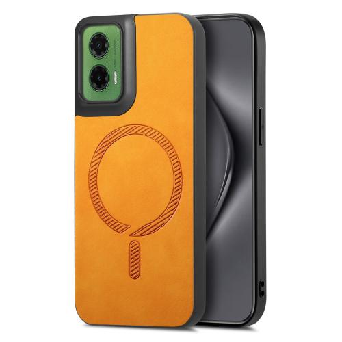 

For Motorola Moto G35 Retro Magsafe Magnetic PU Back Cover Phone Case(Yellow)