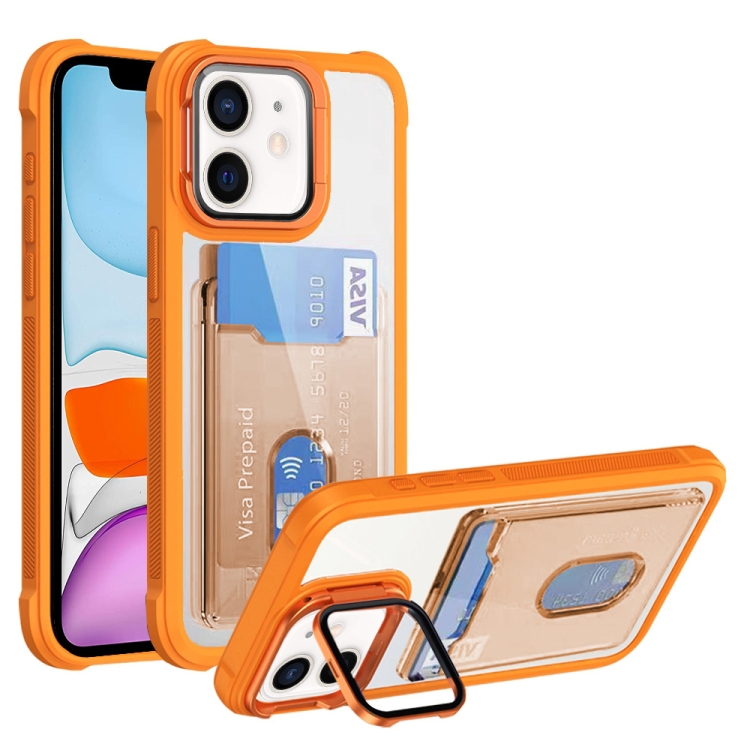 

For iPhone 11 Card Bag Holder Acrylic Hybrid TPU Phone Case(Orange)