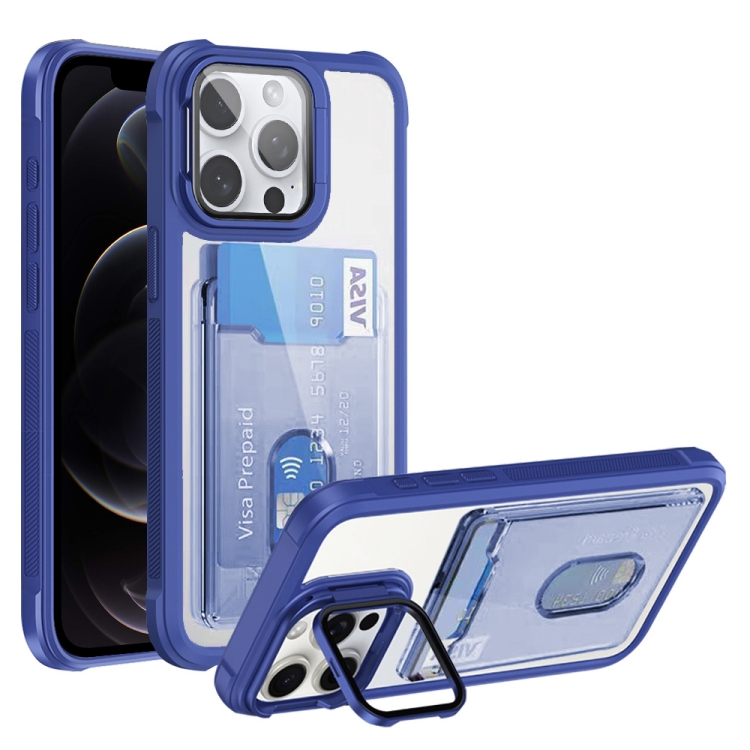 

For iPhone 12 Pro Card Bag Holder Acrylic Hybrid TPU Phone Case(Blue)