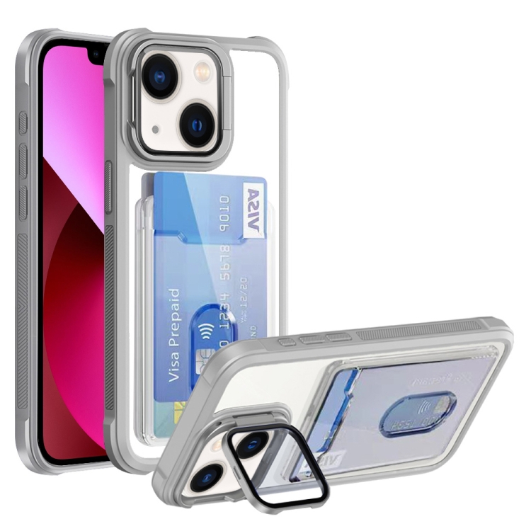 

For iPhone 13 Card Bag Holder Acrylic Hybrid TPU Phone Case(White)