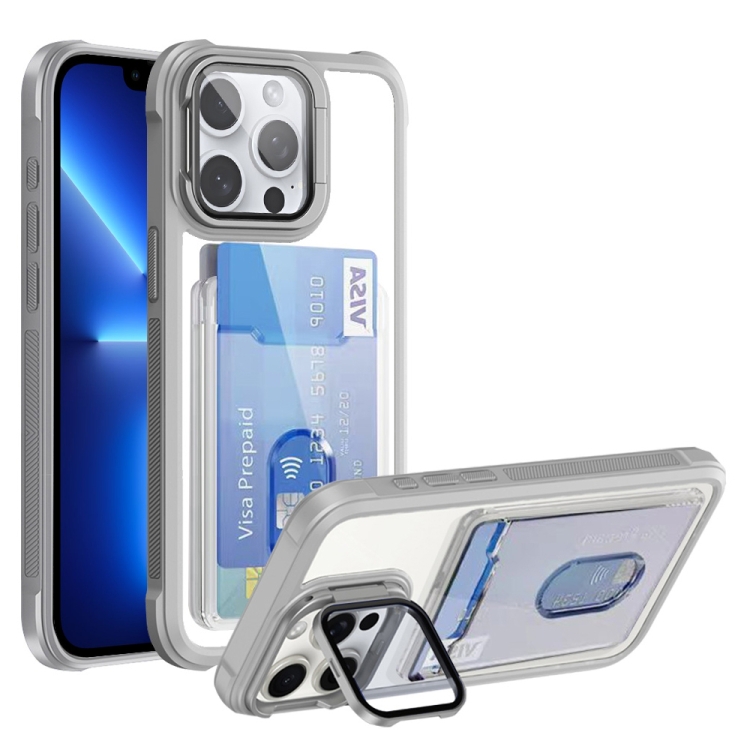

For iPhone 13 Pro Card Bag Holder Acrylic Hybrid TPU Phone Case(White)