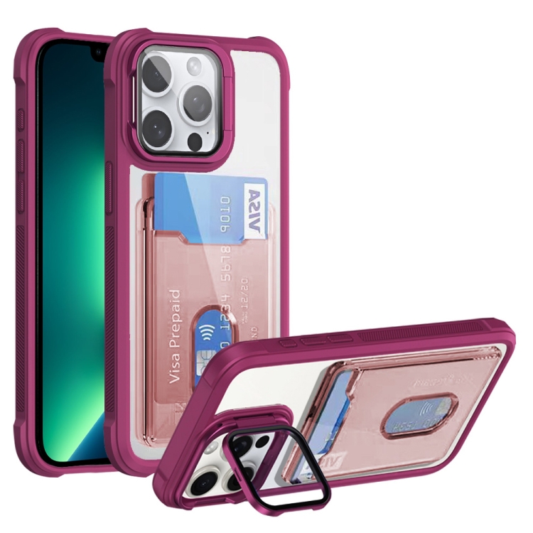 

For iPhone 13 Pro Max Card Bag Holder Acrylic Hybrid TPU Phone Case(Red)