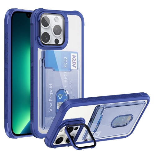 

For iPhone 13 Pro Max Card Bag Holder Acrylic Hybrid TPU Phone Case(Blue)