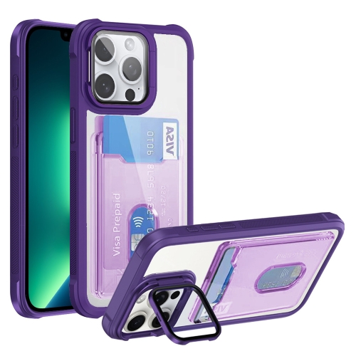 

For iPhone 13 Pro Max Card Bag Holder Acrylic Hybrid TPU Phone Case(Purple)