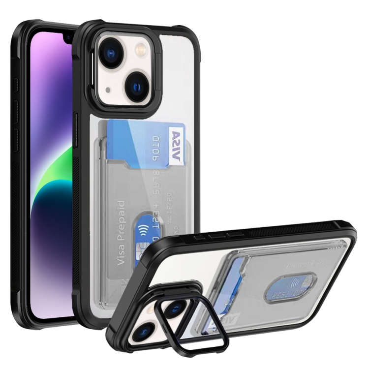 

For iPhone 14 Plus Card Bag Holder Acrylic Hybrid TPU Phone Case(Black)