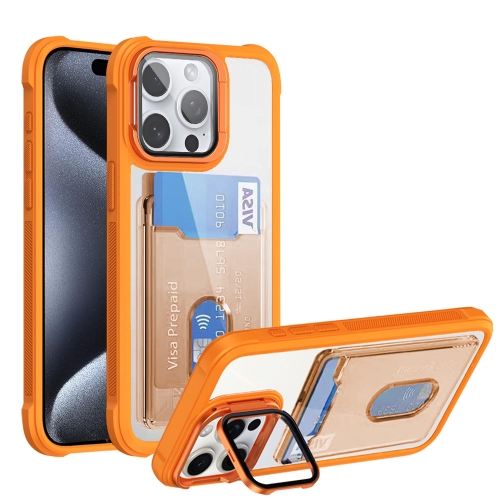 

For iPhone 15 Pro Max Card Bag Holder Acrylic Hybrid TPU Phone Case(Orange)