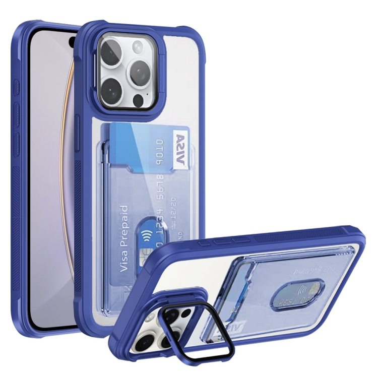 

For iPhone 16 Pro Card Bag Holder Acrylic Hybrid TPU Phone Case(Blue)