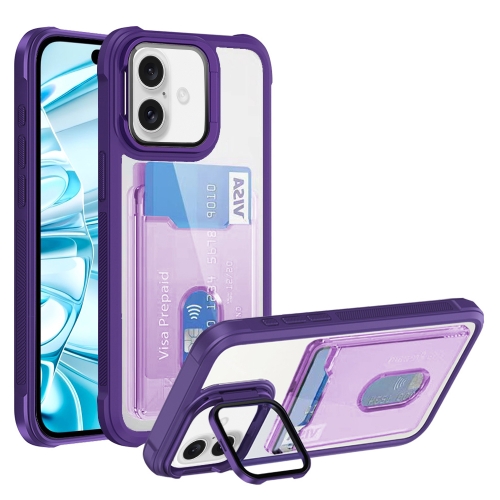 

For iPhone 16 Plus Card Bag Holder Acrylic Hybrid TPU Phone Case(Purple)