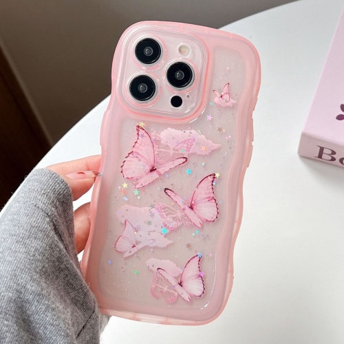 

For iPhone 14 Pro Max Wave Edge Butterfly TPU Hybrid PC Phone Case(Pink)