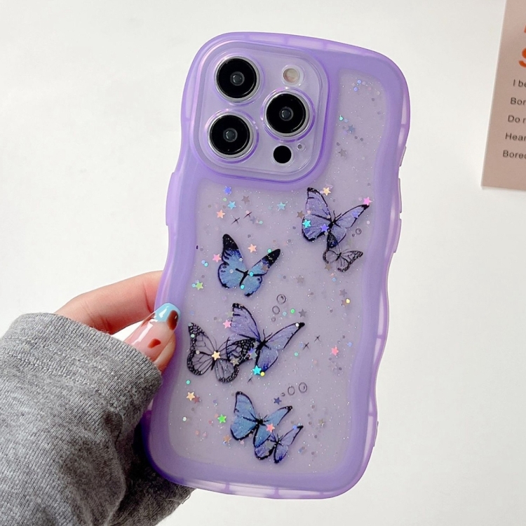 

For iPhone 13 Pro Max Wave Edge Butterfly TPU Hybrid PC Phone Case(Purple)