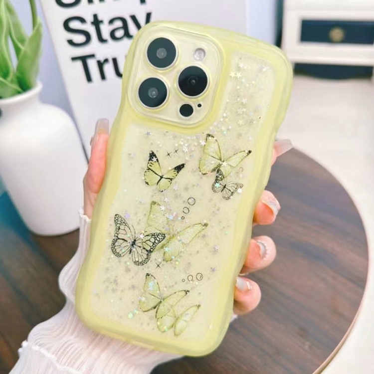 

For iPhone 13 Pro Max Wave Edge Butterfly TPU Hybrid PC Phone Case(Yellow)