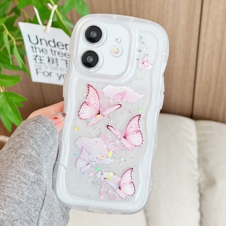 

For iPhone 12 Wave Edge Butterfly TPU Hybrid PC Phone Case(White)