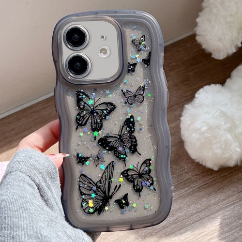 

For iPhone 11 Wave Edge Butterfly TPU Hybrid PC Phone Case(Black)