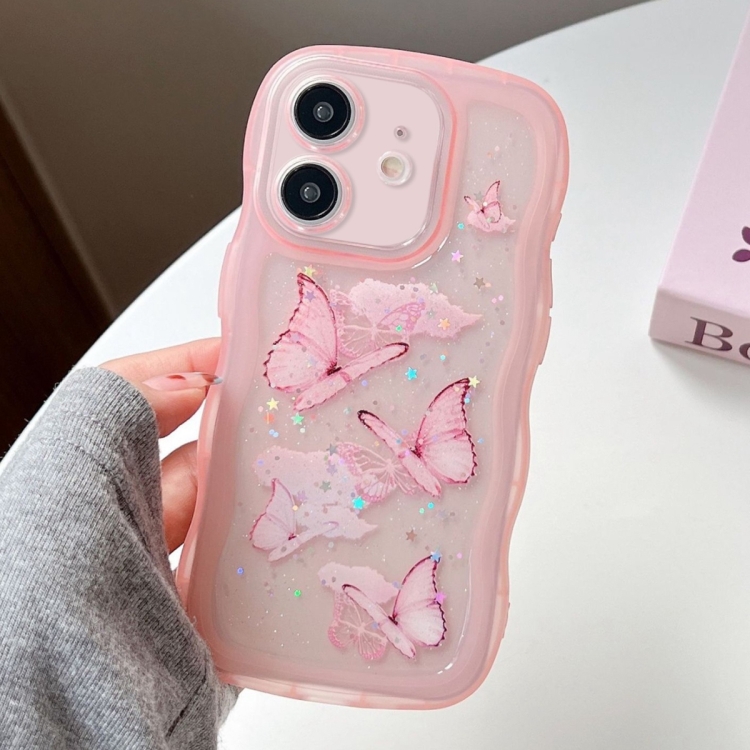 

For iPhone 11 Wave Edge Butterfly TPU Hybrid PC Phone Case(Pink)