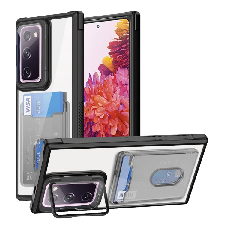 

For Samsung Galaxy S20 FE Card Bag Holder Acrylic Hybrid TPU Phone Case(Black)